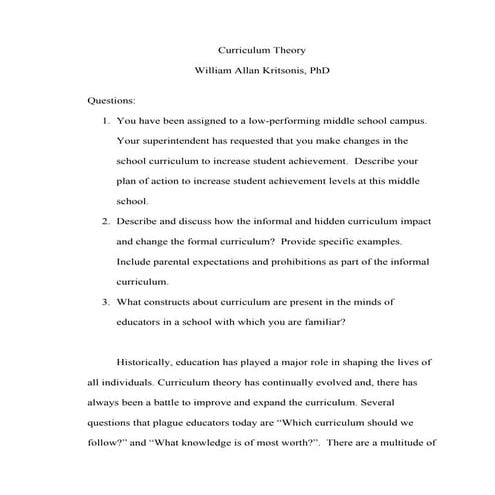 THEORIES OF CURRICULUM AND THEIR MAJOR STRUCTURE | PPTX