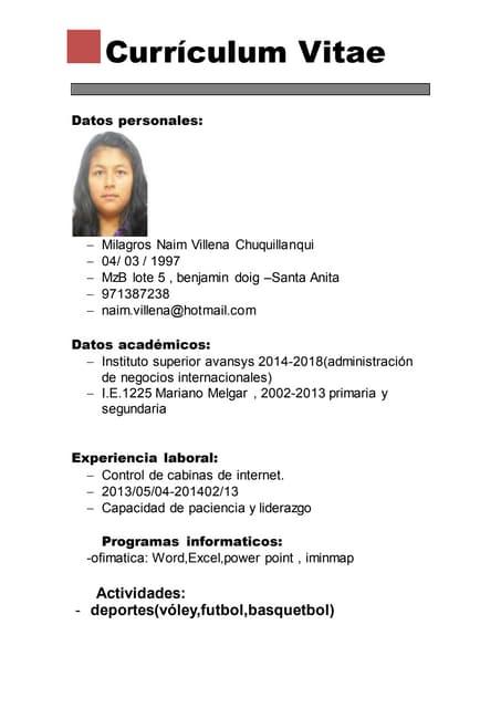 Modelo De Curriculum Vitae Basico Modelo De Curriculum Vitae Basico