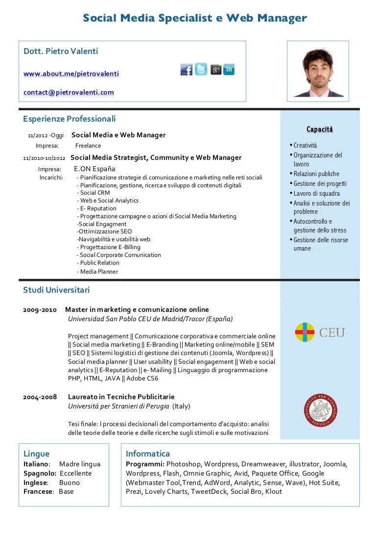 curriculum vitae pietro valenti ita cv italiano template