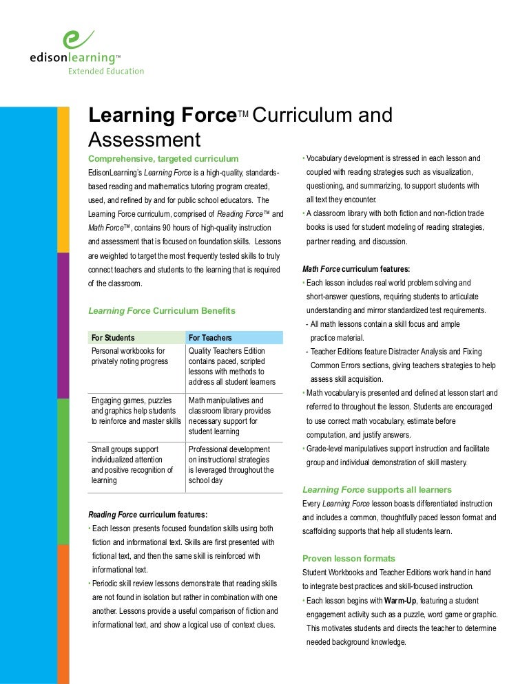 Curriculum and assessment