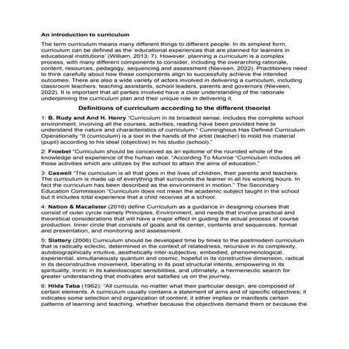 curriculum concept and explanation and its component