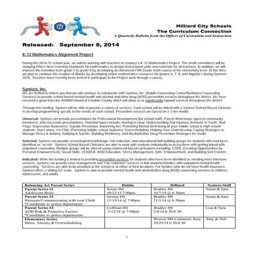 Curriculum connection sept 8  2014