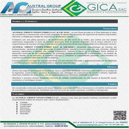 AUSTRAL GROUP CONSULTORES & GERENCIA E INGENIERIA DEL CASTILLO SAC | PDF