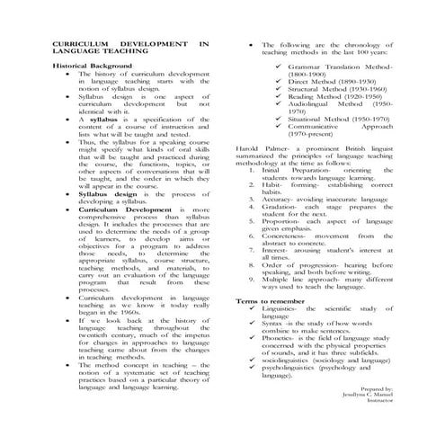 Curriculum development in language teaching handdouts