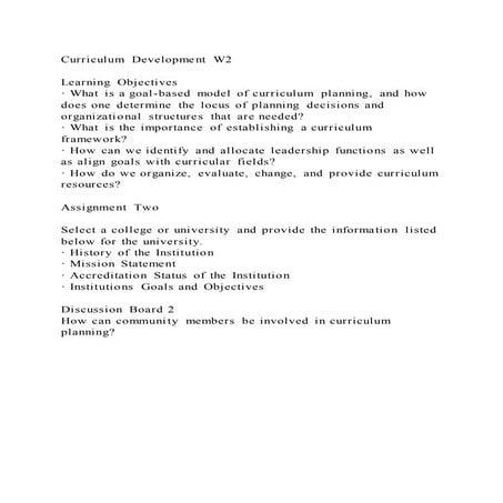 Curriculum Development W2Learning Objectives· What is a goal-b