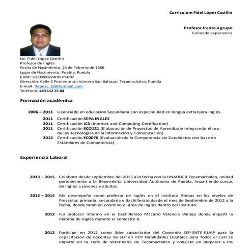 Curriculum fidel lopez
