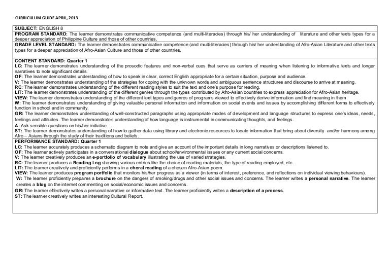 Curriculum guide grade 8