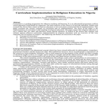 Curriculum implementation in religious education in nigeria
