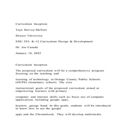 Curriculum InceptionTaya Hervey-McNuttStrayer Universi