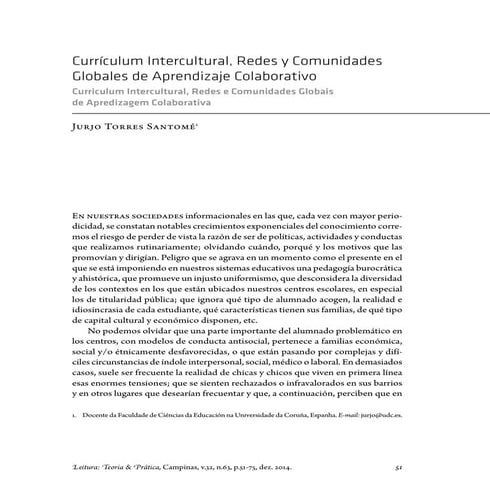 Curriculum intercultural, redes y comunidades globales de aprendizaje colabor...