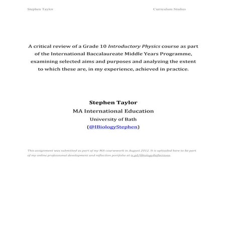 Curriculum Studies Assignment