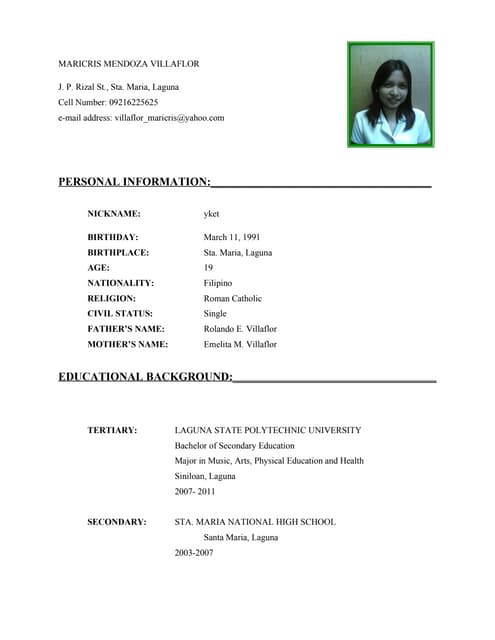 resume format for students still in college