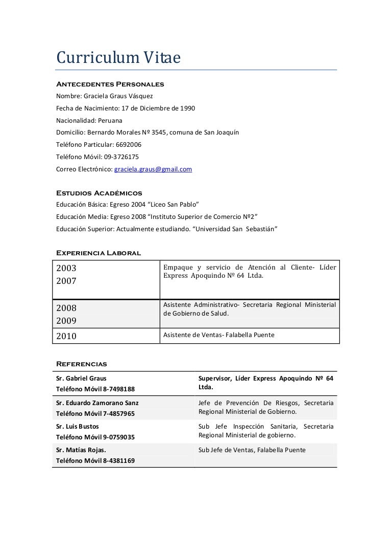 Curriculum Vitae Chile Curriculum Vitae Chile