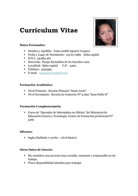 Modelo De Curriculum Vitae Simple Modelo De Curriculum Vitae Simple