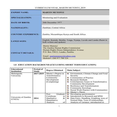 Curriculum vitae martin  mutonyi -17.10.2019