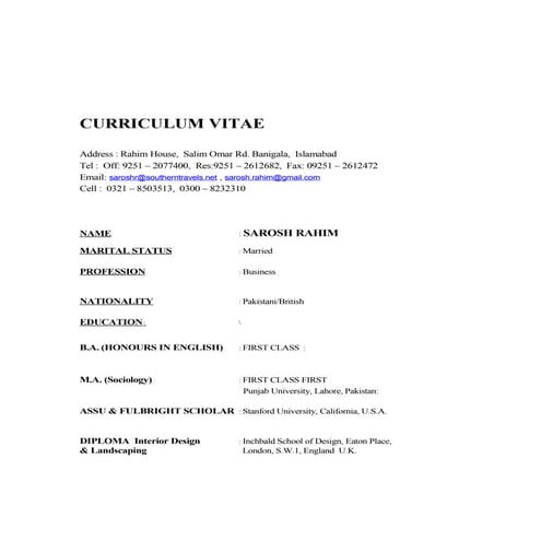 Curriculum vitae sr ( interiors)