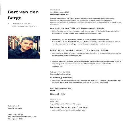 Curriculum Vitae Bart van den Berge | DOCX