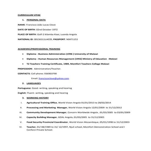 Curriculum vitae clove