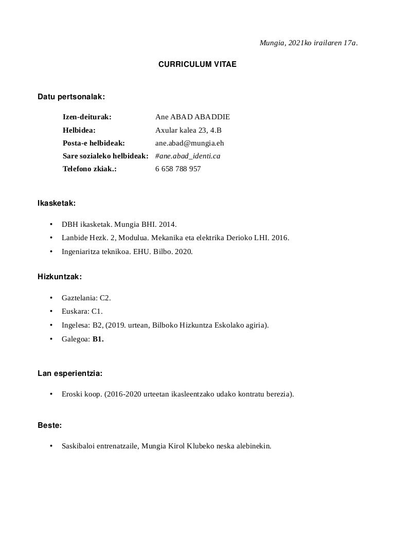 curriculum vitae eredu bat create a curriculum vitae