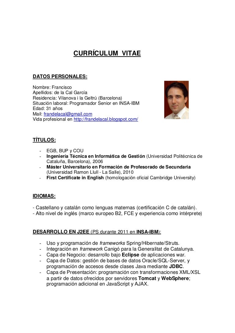 curriculum vitae fran de la cal curicculum vitae