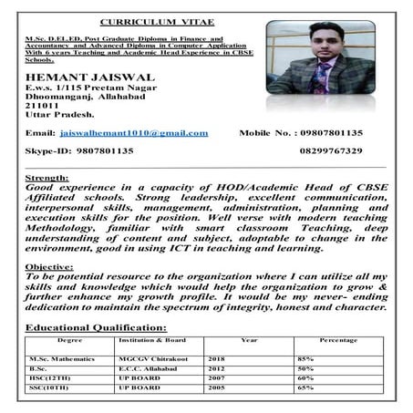 Curriculum vitae Hemant (RESUME)