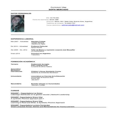 Curriculum Vitae  Mercado Sofia
