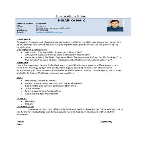 Curriculum vitae niharika