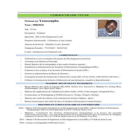 Curriculum vitae youssoupha mbodji