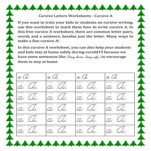 Cursive Letters Worksheets - Cursive A (elafree.com)