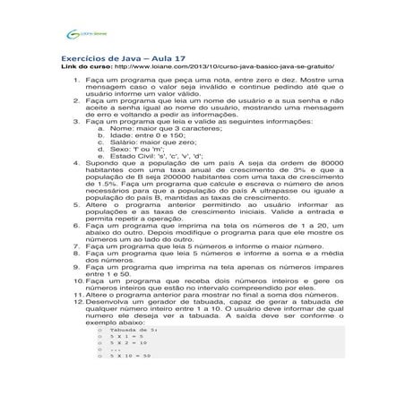[Curso Java Basico] Exercicios Aulas 16 17