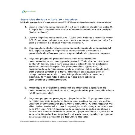 [Curso Java Basico] Exercicios Aula 20