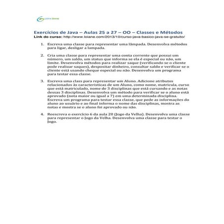 [Curso Java Basico] Exercicios Aulas 25 a 27