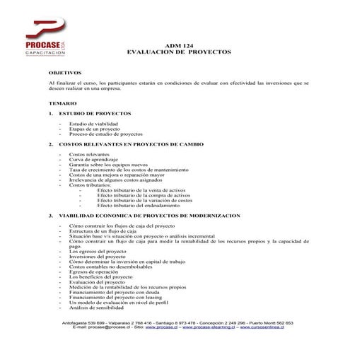 Curso adm 124   evaluación de proyectos