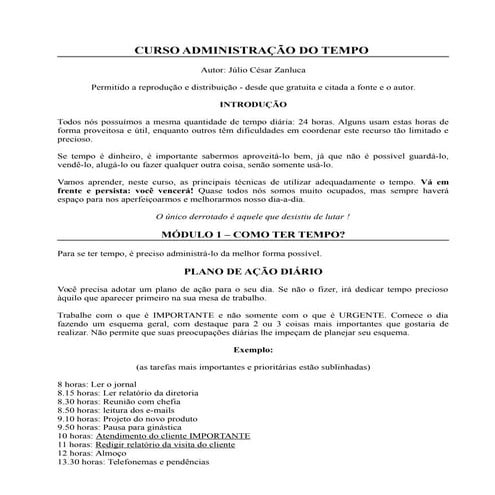 Curso administracao do tempo