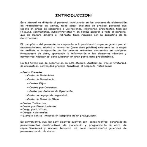 Curso análisis de precios unitarios y presupuestos