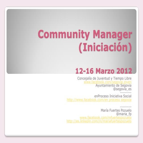 Curso Iniciación Community Manager. Segovia Joven