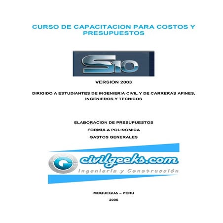 Curso de capacitacion para costos y presupuestos