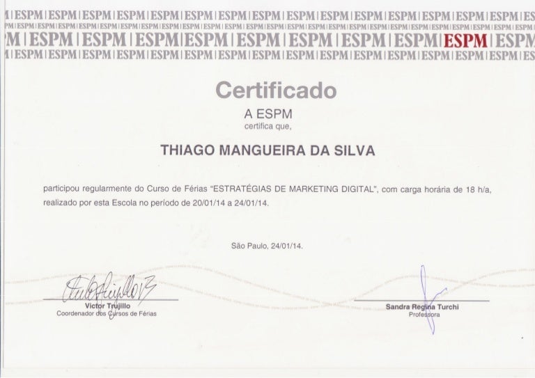 Certificado do Curso de Estrategias de Marketing Digital