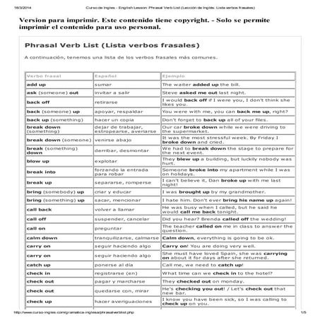 Curso de ingles   english lesson  phrasal verb list (lección de inglés- lista...