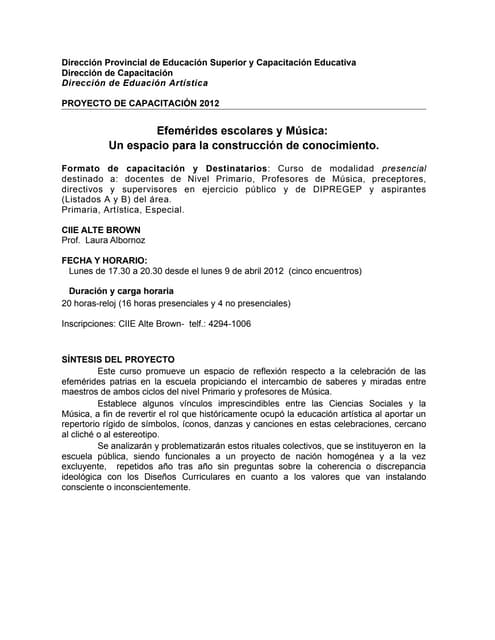 Curso de música  cie alte brown. 2012 gacetilla