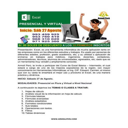 CURSO EXCEL ARMOLL PERU SABADO 27 AGOSTO