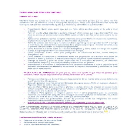 Curso Nivel I De Reiki Usui Tibetano