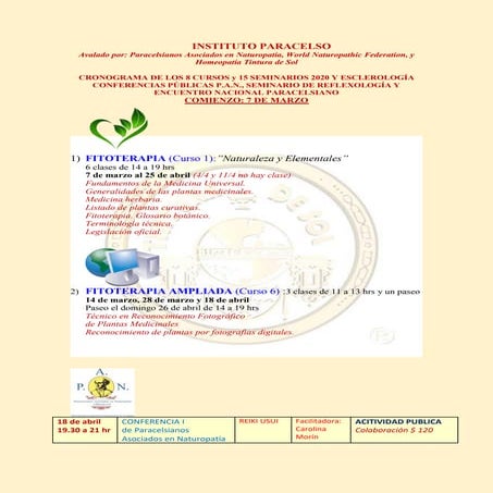 Cursos 1 al 8 y seminarios