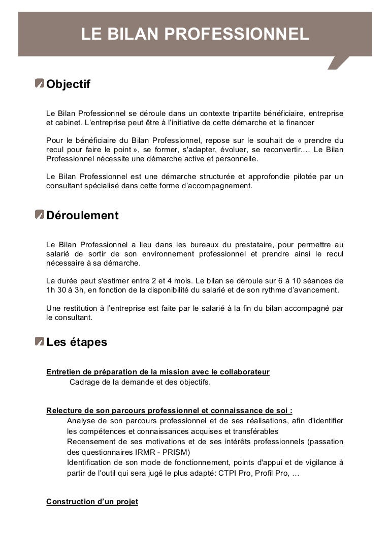 Bilan Professionnel