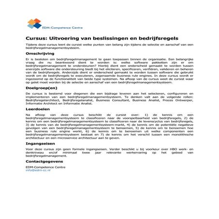 Cursusbeschrijving uitvoering van beslissingen en bedrijfsregels