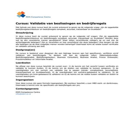 Cursusbeschrijving validatie van beslissingen en bedrijfsregels