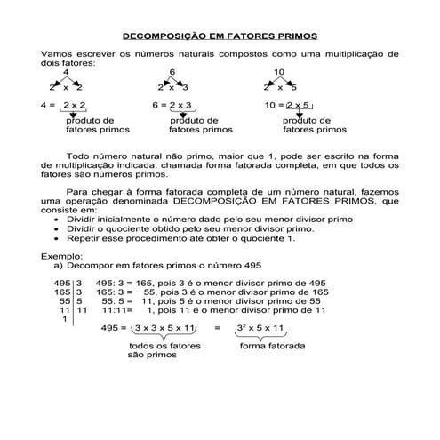 Lista de Exercícios – Decomposição em Fatores Primos | PDF