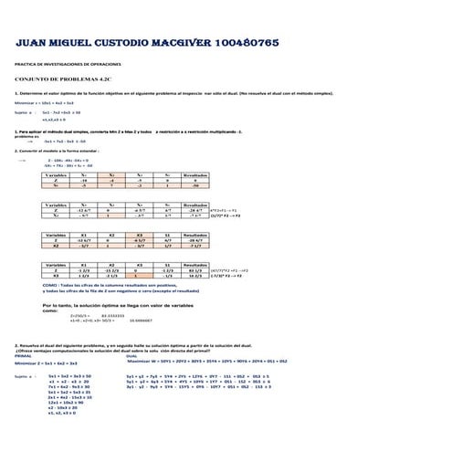 METODO DUAL : EJERCICIOS RESUELTOS DE INVESTIGACIONES DE OPERACIONES