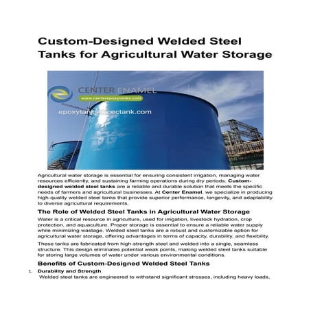 Welded Steel Storage Tanks for Above Ground Water Storage.docx