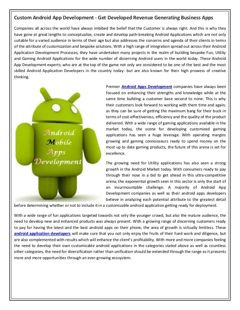 Custom android app development get developed revenue generating bus…
